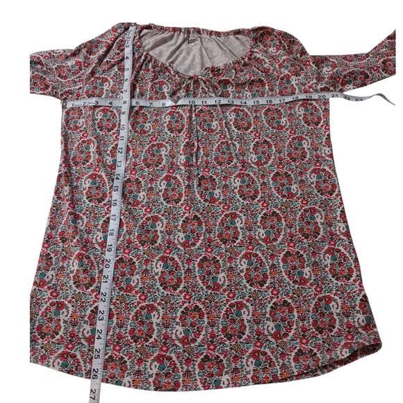 LANDS' END Stretchy Peasant Top Blouse Small Floral Tie Cottage Boho Work Travel - Picture 4 of 10